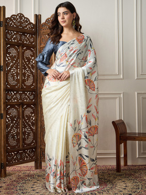Divastri Printed Daily Wear Satin Saree(Cream)