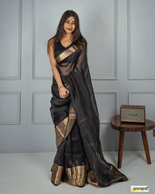 Kavita Creation Self Design Bollywood Tissue Saree(Black)