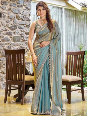 MAHADEV Self Design, Solid/Plain Bollywood Chiffon Saree(Light Blue)