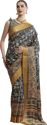 Divastri Printed Madurai Cotton Blend Saree(Dark Blue)