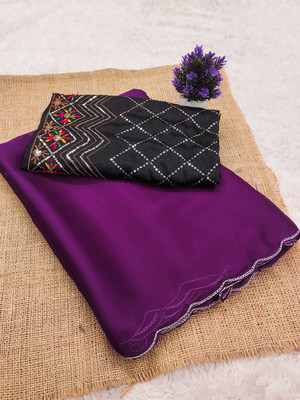 VivaElle Embroidered, Solid/Plain Bollywood Chiffon Saree(Maroon)