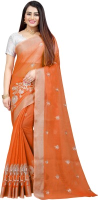 Indian Fashionista Embroidered Bollywood Cotton Silk Saree(Orange)