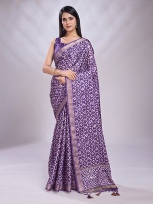 RekhaManiyar Printed Bollywood Silk Blend Saree(Purple)