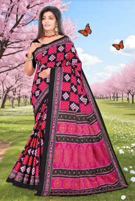 ETHNIC ODISHA HANDLOOM Printed Sambalpuri Pure Cotton Saree(Pink)