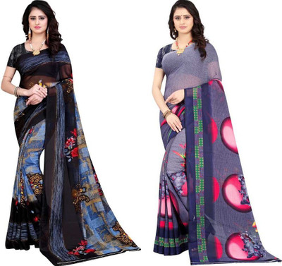 Leelavati Floral Print Daily Wear Georgette Saree(Pack of 2, Multicolor)
