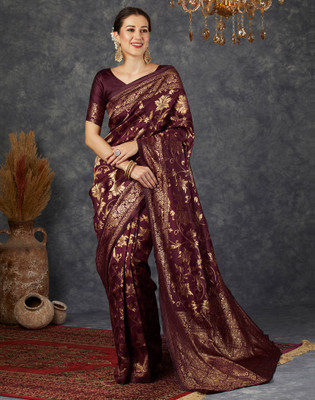 SIRIL Woven, Embellished Kanjivaram Silk Blend, Jacquard Saree(Maroon)
