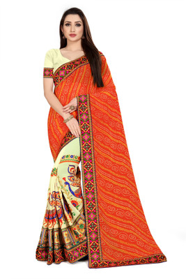 SERONA FABRICS Self Design, Printed, Embroidered Bandhani Georgette Saree(Orange)