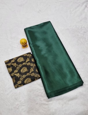 Arpita Fashion Solid/Plain, Self Design Bollywood Satin Saree(Dark Green)