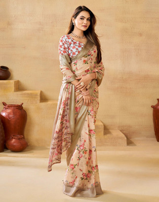 Samah Floral Print Bollywood Georgette Saree(Beige)