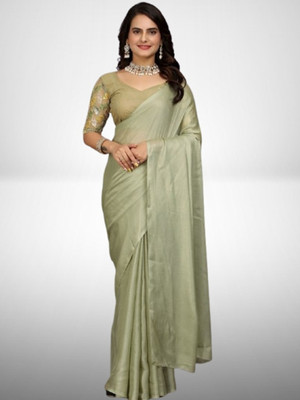 MB Shopee Color Block Bollywood Georgette Saree(Green)
