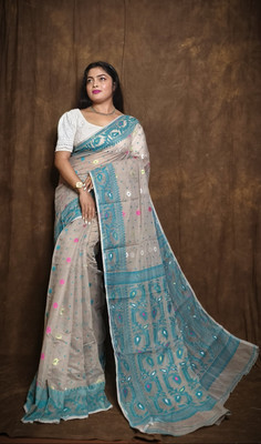 Anjalisharee Printed Jamdani Art Silk Saree(Grey)