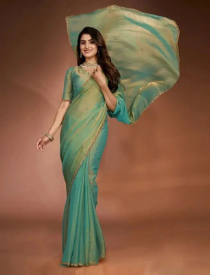 Vraggi Embellished, Embroidered, Solid/Plain Bollywood Chiffon, Pure Silk Saree(Light Green)