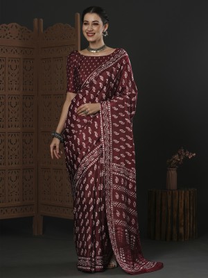 Sareemall Printed Daily Wear Silk Blend Saree(Maroon)