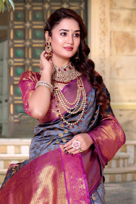 jayant creation Self Design, Woven Banarasi Silk Blend, Jacquard Saree(Grey)