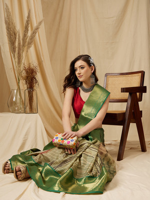 Divastri Striped Bollywood Tussar Silk Saree(Multicolor)