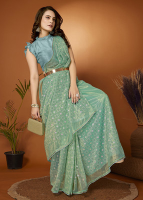 Tasrika Embroidered Bollywood Net Saree(Green)