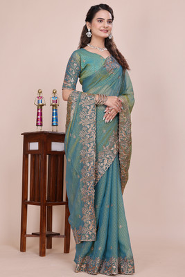 K 5 FASHION Embellished, Embroidered Bollywood Tissue Saree(Light Green)