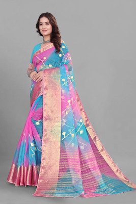 Aarunika SBT Solid/Plain Bollywood Organza Saree(Yellow)