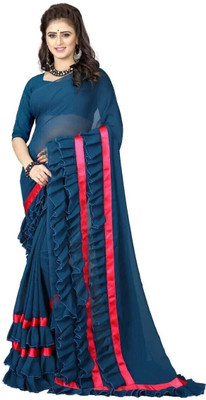 fFASHION Self Design, Striped, Solid/Plain, Embellished, Woven Bollywood Georgette Saree(Multicolor)