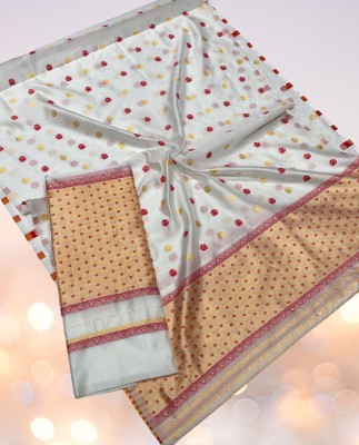 AXOMIYA Woven Mekhela Chador Polyester, Silk Blend Saree(White)