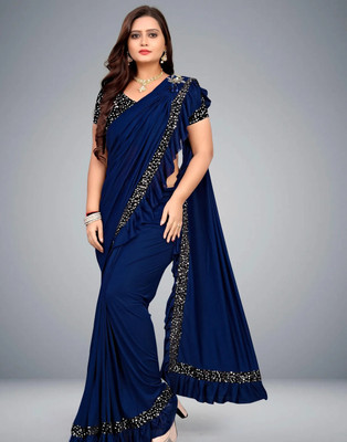 miracletex Embroidered Bollywood Lycra Blend Saree(Blue)