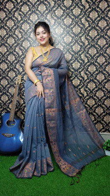 AMIT STORE Self Design Handloom Cotton Blend Saree(Grey)