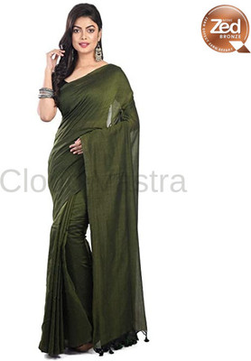 cloud vastra Solid/Plain Handloom Pure Cotton Saree(Multicolor)