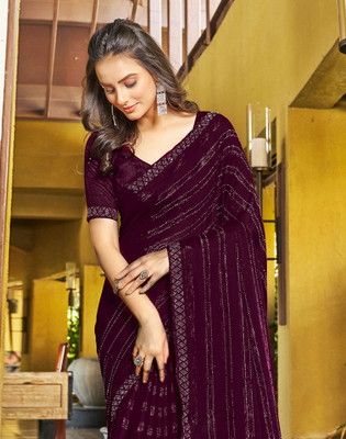 Satrani Dyed, Embellished, Self Design Bollywood Chiffon Saree(Purple)