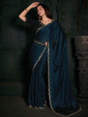 Sareemall Embellished Bollywood Silk Blend Saree(Dark Blue)