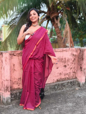 GOLU Solid/Plain Handloom Pure Cotton Saree(Magenta)