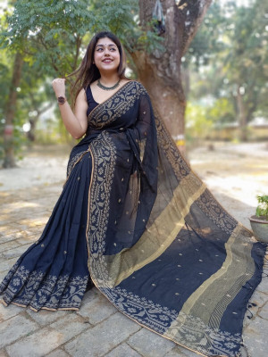 Dutta saree center Printed Bollywood Cotton Blend Saree(Black)