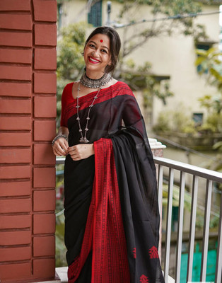 Aquiliq Solid/Plain Chanderi Chanderi Saree(Red)
