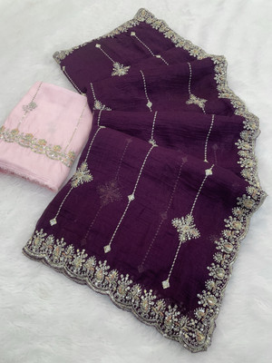 BELLETRENDZ Embroidered Bollywood Jimmy choo Saree(Purple)