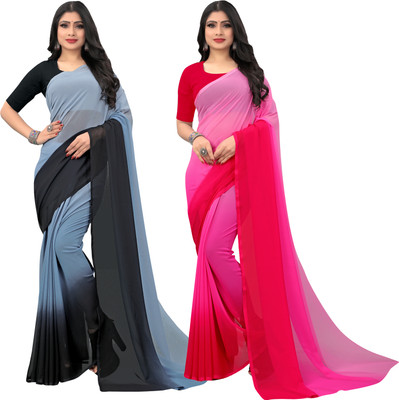 Anand Sarees Ombre, Self Design Bollywood Georgette, Chiffon Saree(Pack of 2, Grey, Black, Pink)