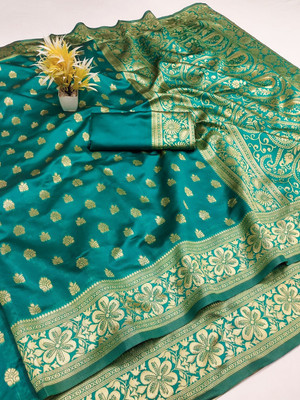 SHRIMAY Woven Kanjivaram Silk Blend Saree(Light Green)