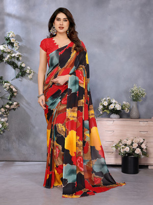 Anand Sarees Geometric Print Daily Wear Georgette Saree(Red, Multicolor)