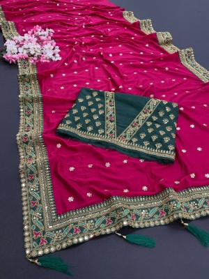 AADRIM Embroidered Daily Wear Silk Blend Saree(Pink)