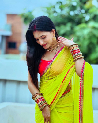 katariya Solid/Plain Bollywood Cotton Silk Saree(Yellow)