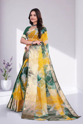 Aarunika BS Solid/Plain Bollywood Organza Saree(Green)