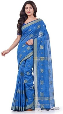 Desh Bidesh Woven, Striped, Solid/Plain Bollywood Handloom Pure Cotton, Cotton Silk Saree(Blue)