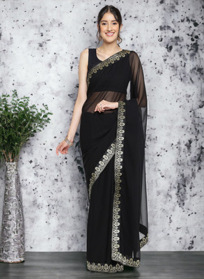 NIRMOHIFASHION Self Design Bollywood Georgette Saree(Black)