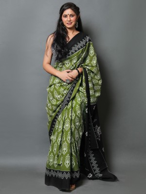 BUTA BUTI Printed Daily Wear Pure Cotton Saree(Green)