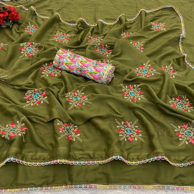 Yashvisaree Embroidered Bollywood Georgette Saree(Green)