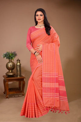 DORI DHAGA Solid/Plain Daily Wear Pure Cotton Saree(Orange)