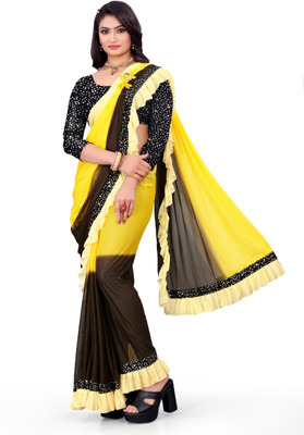 Mijaashree Fashion Embellished Bollywood Lycra Blend Saree(Yellow)