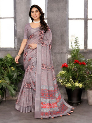 SJY Printed Bollywood Linen Saree(Multicolor)