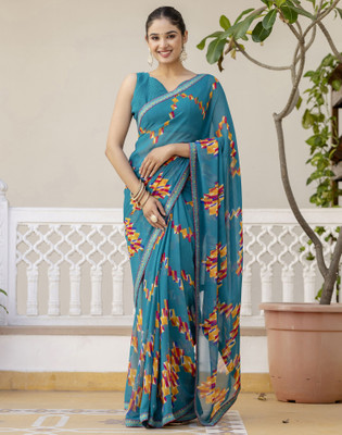 Divastri Printed Daily Wear Chiffon, Georgette Saree(Blue, Multicolor)