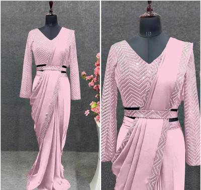 RamKrupa Creation Embroidered Bollywood Chiffon Saree(Pink)
