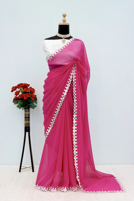 VEERAETHNIC Woven, Embellished Daily Wear Georgette Saree(Pink)