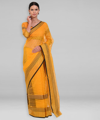 Divastri Checkered Kota Doria Cotton Silk Saree(Yellow)